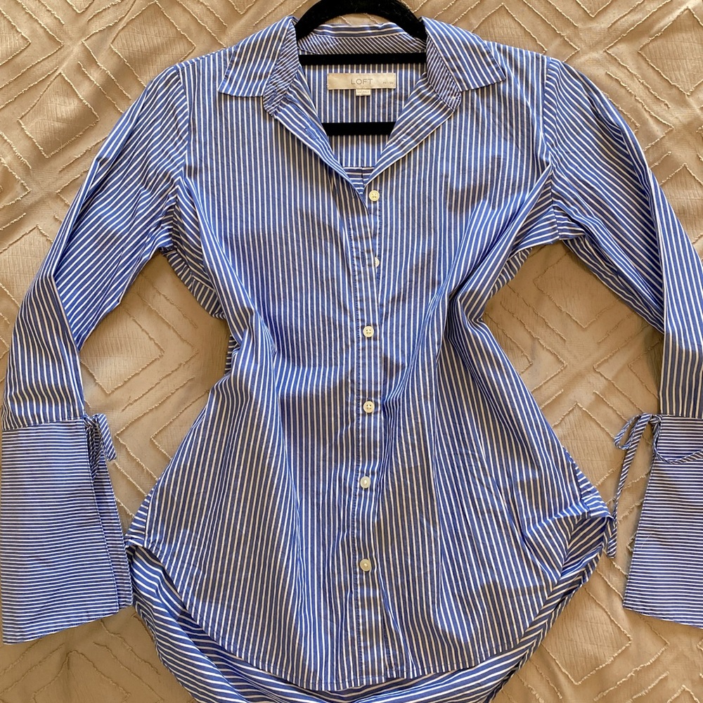 LOFT Blue striped button up